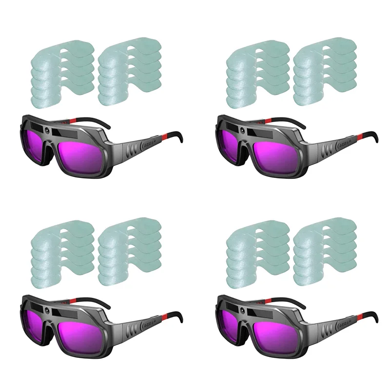 

A47U 4 шт. автоматически затемняющие сварочные очки с защитой от царапин, очки сварщика большого обзора для плазменной резки с 40 шт. линзами