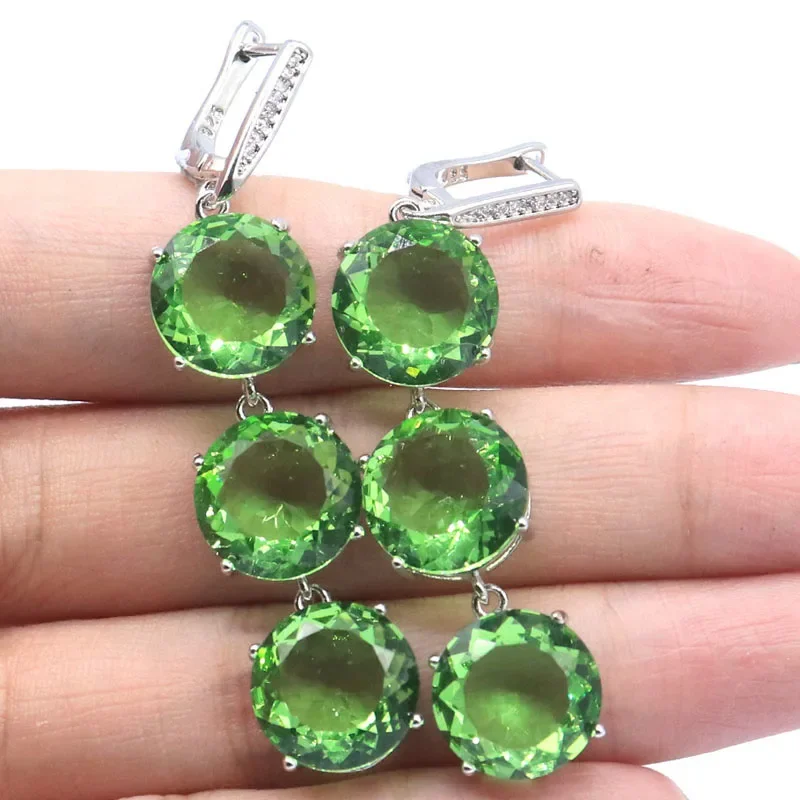 14.5g Customized 925 SOLID STERLING SILVER Earrings Big Gemstone Green Tsavorite Garnet Swiss Blue Topaz Peridot Kunzite Women