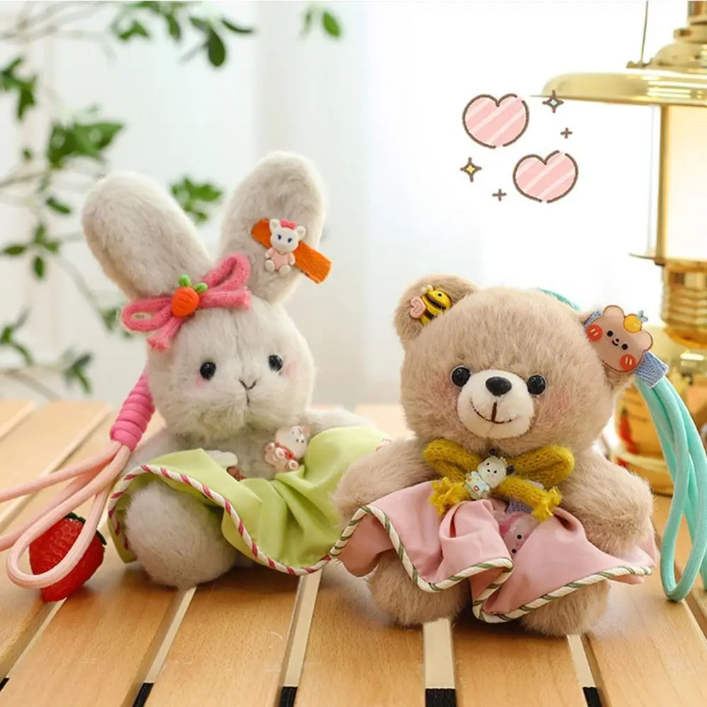 

Multi-color Plush Doll Hanging Pendant Cartoon Rabbit Bear with Wrist Lanyard Bag Ornament Hairy Cartoon Animal Pendant