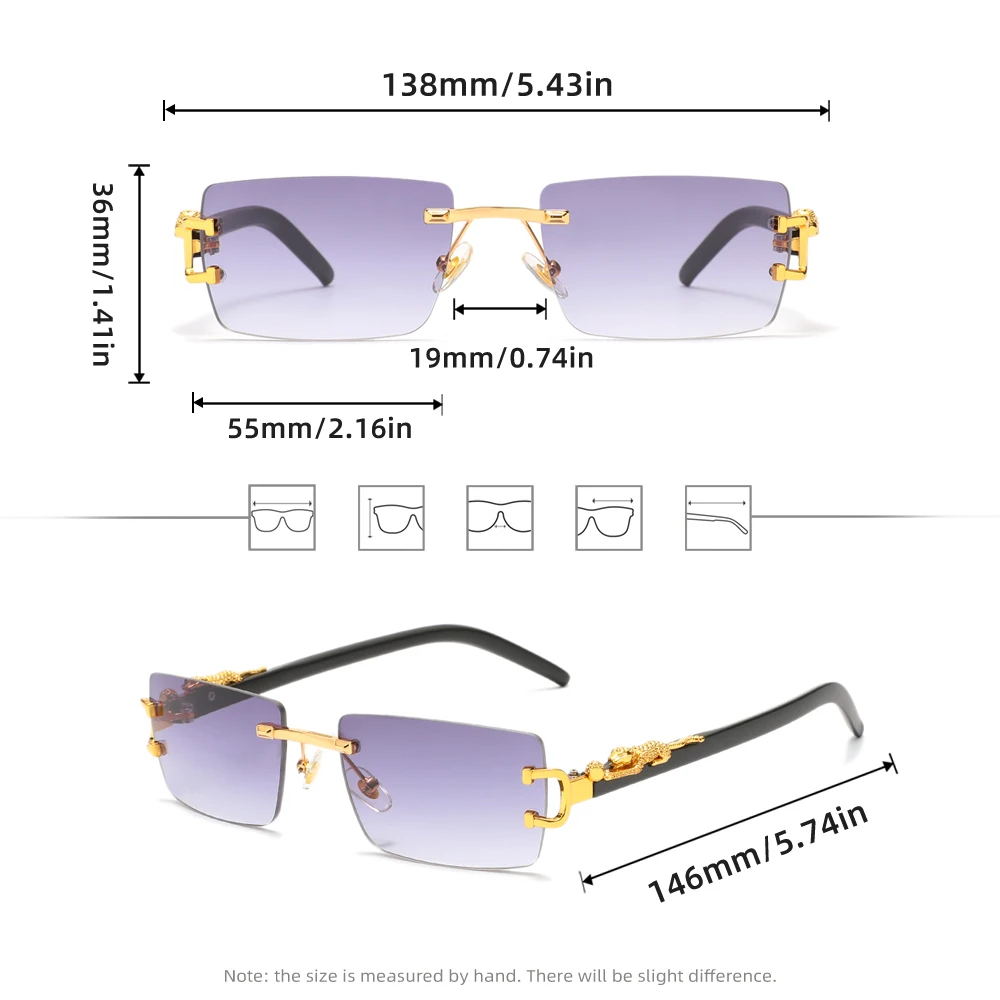 Modische Luxus-Design-Sonnenbrille mit Farbverlaufsgläsern, UV400, rahmenlose Brille für Damen und Herren, Sommerurlaub-Brille – Detail 2