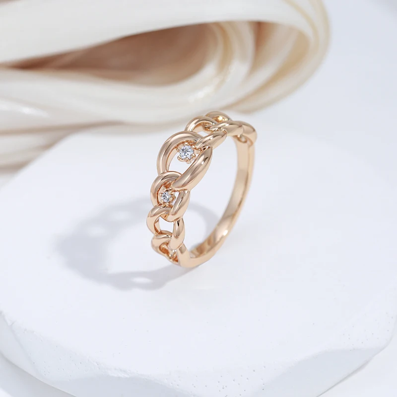 SYOUJYO 585 Gold Color Curb Chain Rings For Women Cubic Zircon Daily Jewelry