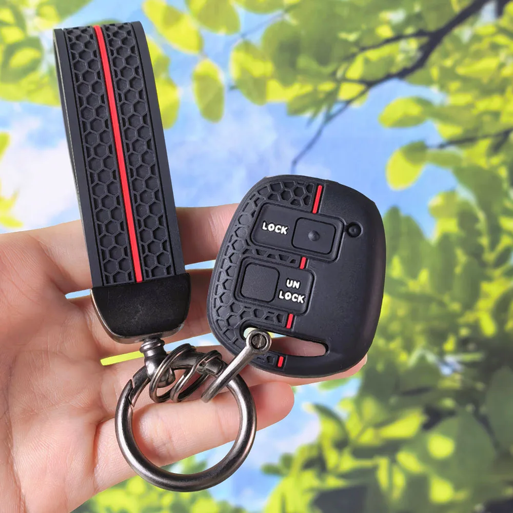 Non-Slip Honeycomb Key Protector With Keychain For Toyota Yaris Carina 120 Corolla Avensis Land Cruiser Camry RAV4 Prado