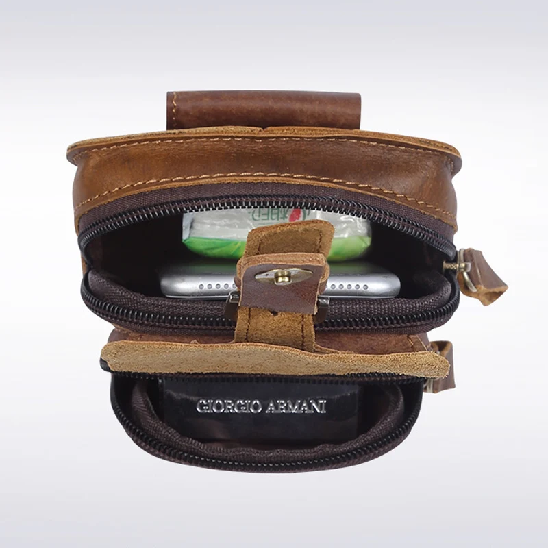 Zipper Waist Bag Vintage Wallets Solid First Layer Cowhide Genuine Leather Wallet Basic Daily Purse Casual Retro Men Phone Bags