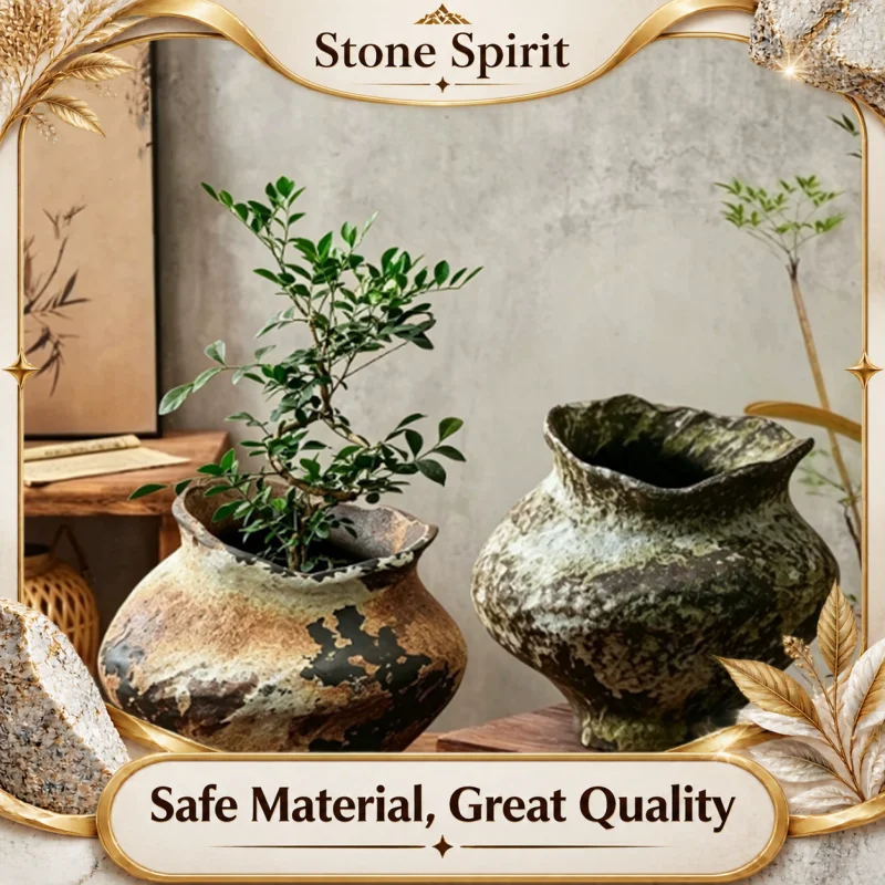 Vintage Rusty Mottled Ceramic Vase, Flowerpot, Countertop Flower Arrangement, Zen Style Coarse Pottery Jar, Home Decoration