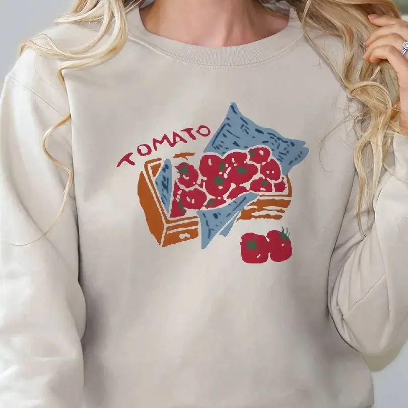 

Retro Vintage Sweatshirt Graphic Hoodies Y2K Tomato Hand Drawn Pattern Casual Daily Wear Unisex Versatile Stylish Pullover