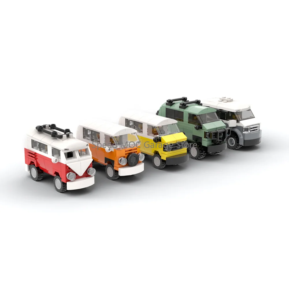 

Mini Camper Van & Off-Road Vehicle Building Blocks MOC Set, 5-Pack City Car Models, DIY Assembly Toy Gift