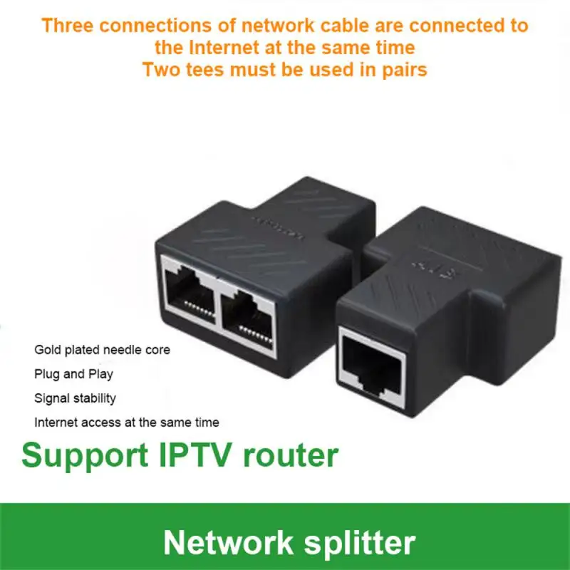 To 2 Way LAN RJ45 Extender Splitter Ethernet Adapter For Internet Cable Connection 1 Input 2 Output High Quality