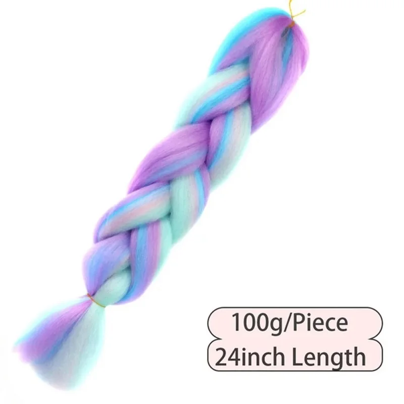 24Inch Synthetic Long Braid Hair Extension Jumbo Hair Ombre Multiple Rainbow Color Mixing Crochet Hair for Women