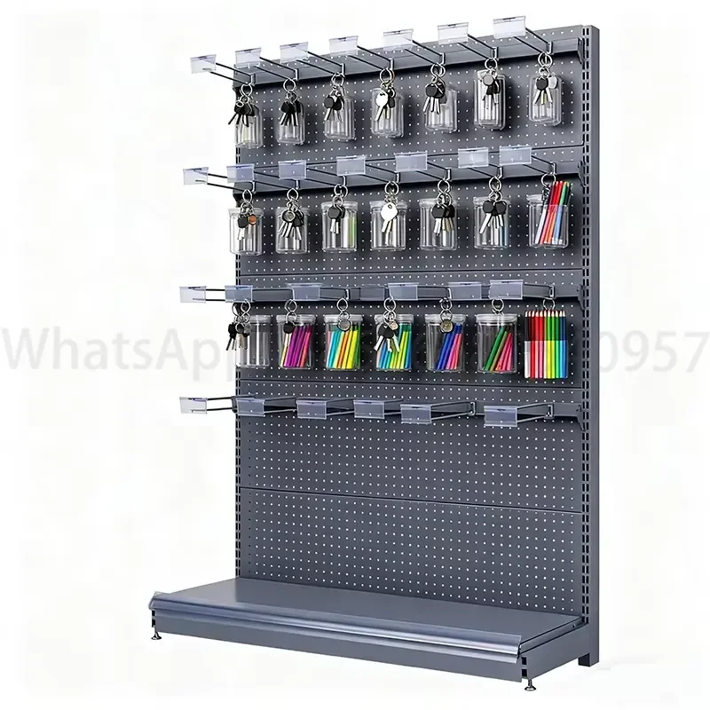 oem Cheap Wholesale Factory 4/5 Tier Supermarket Display Shelves with Hooks Retail Goods Perfume Racks for