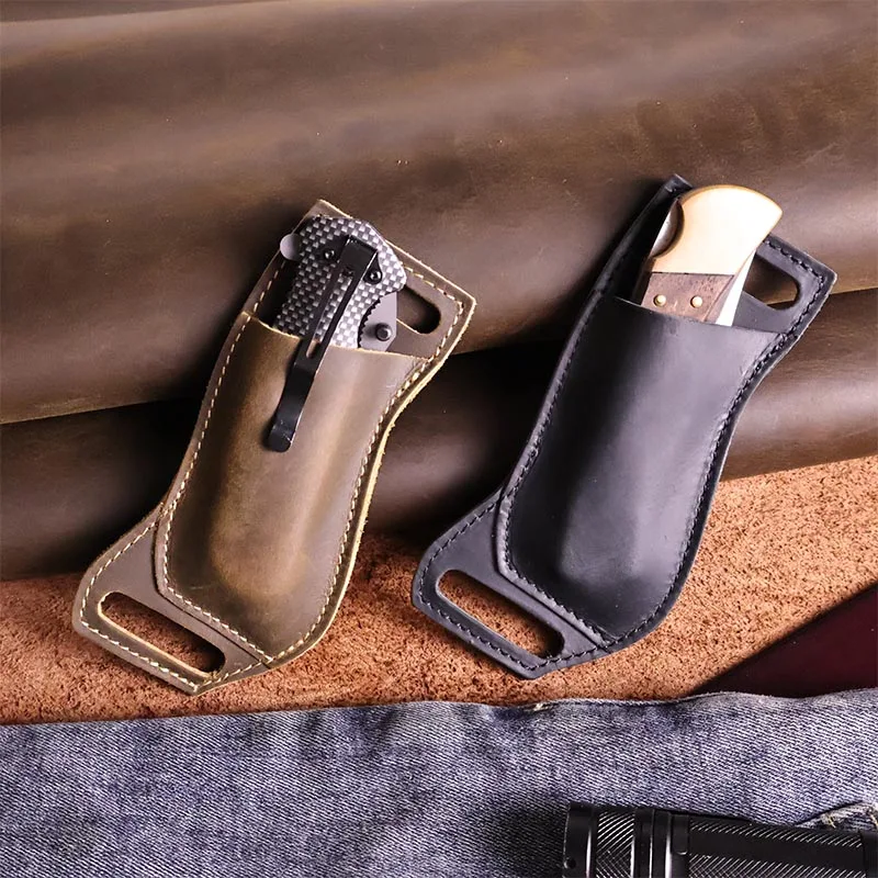 EDC Leather Folding Knife Cover, Small and Casual Portable Knife Cover, Can Wear Waist Belt