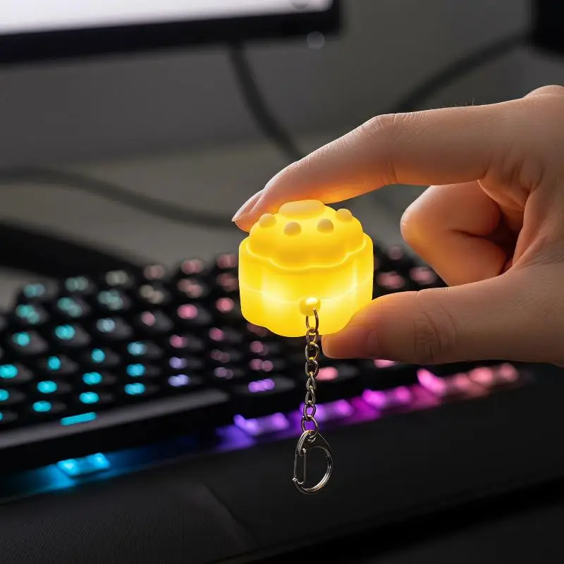 @*Cute Glowing Cat Paw Keychain Press Activated LED Light 6 Vibrant Colors Portable Pendant for Backpack Daily Use