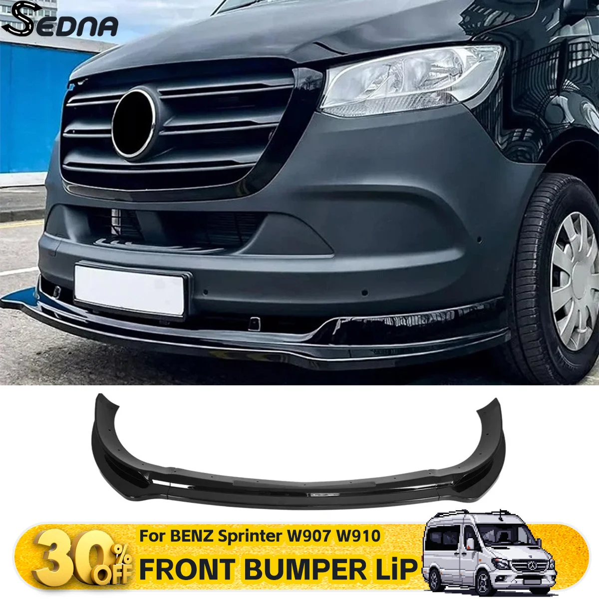 

For Mercedes Benz Sprinter W907 W910 2019-2025 Front Bumper Lip Splitter Shovel 3PCS Car Chin Spoiler Lower Lips Accessories
