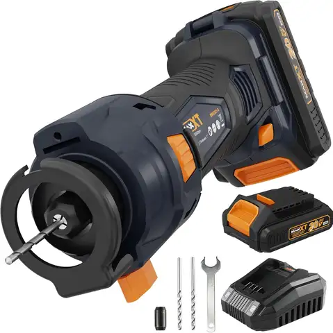 Cordless Drywall Cut Out Tool, MAXXT 20V Drywall Rotary Saw Variable Speed with 2.0AhBattery And Quick Charger, Tool Free Depth Adjustment, Drywall Cutting Tool ForPlywood/Wood/Drywall(included 2 Bits)