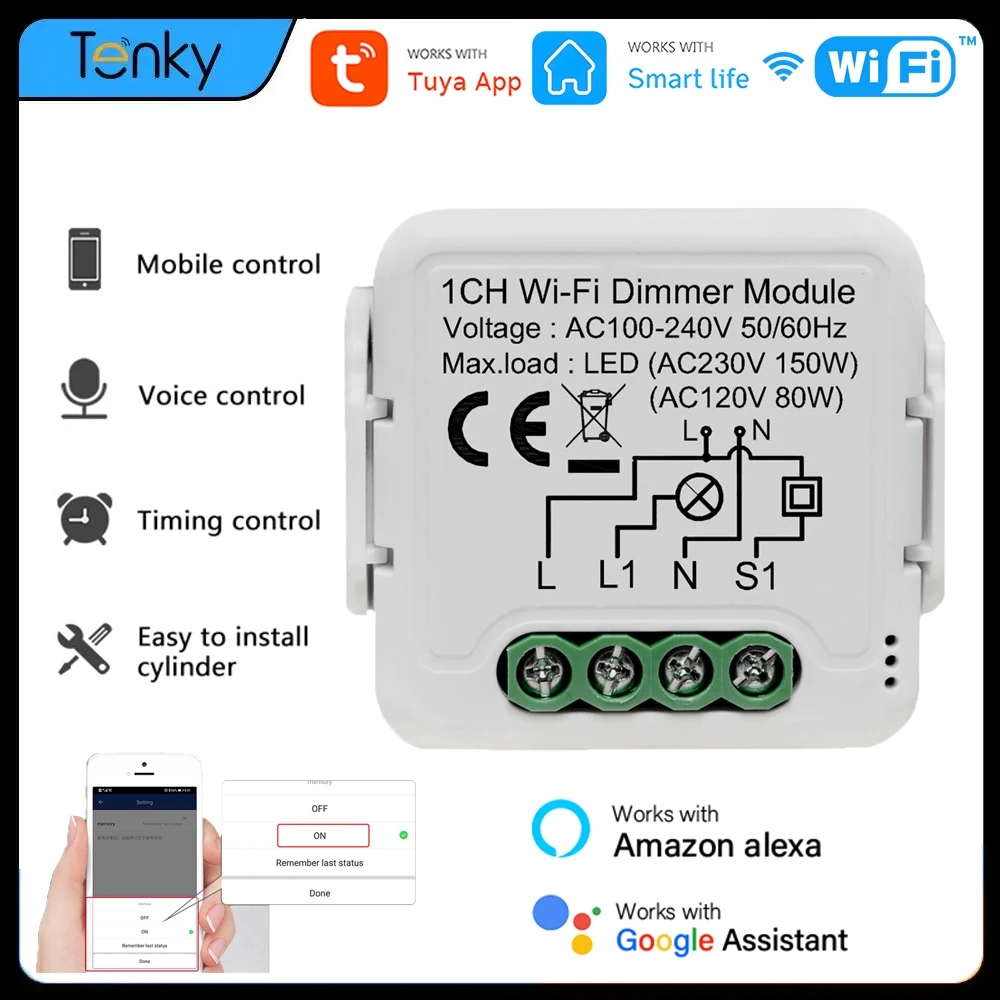 

Tuya Smart Home WiFi Smart Dimmer Switch Power Failure Memory Control Smart Life Remote Control Vias Alexa Google Home Assistant