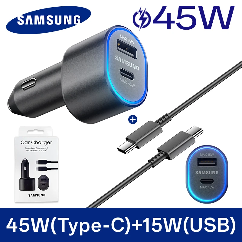 60W Samsung USB Type C Car Charger PD Super Charging Galaxy S24 S23 S22 Ultra 45W 15W Charger Samsung Z Fold 5 4 3 Flip in Car