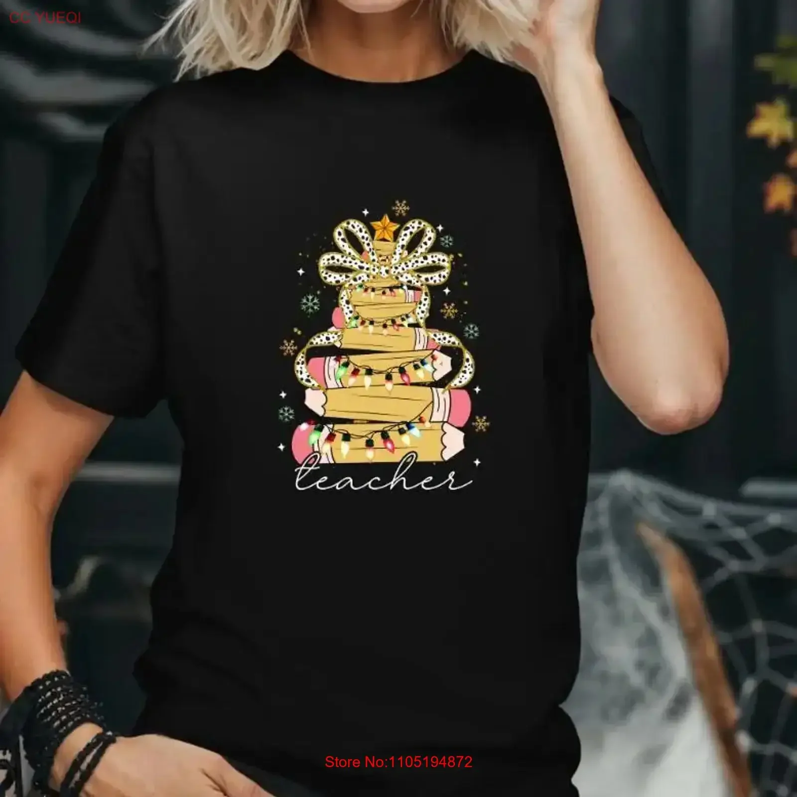 عيد الميلاد شجرة قلم رصاص المعلم تي شيرت شعبية للمعلمين خمر غسلها لينة امتدت للجنسين الشارع الشهير أوم عادية #1