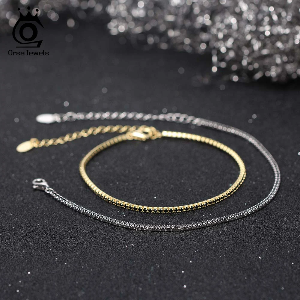 

ORSA JEWELS Authentic 925 Sterling Silver Tennis Bracelet Fashion Black&Pink&Blue 4A Zirconia Bracelet Jewelry for Women SB190
