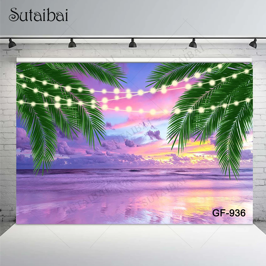 Photo Backdrop Dreamy Scene Natural Scenery Decor Room Seaside Sunset Tropical Palm Trees Ocean Family Portrait Photocall Booth