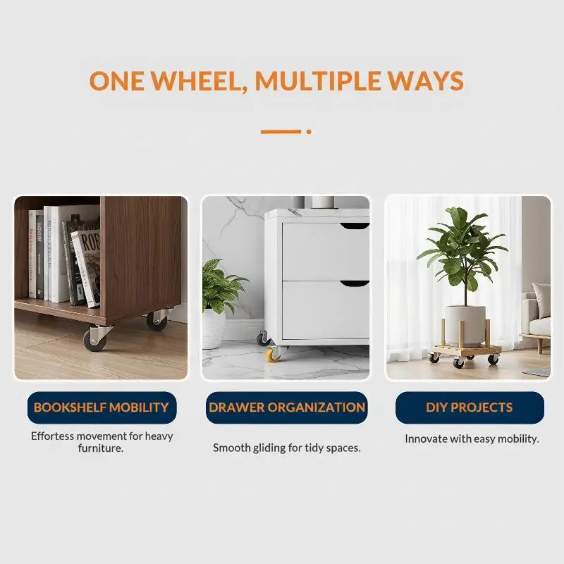 4PCS Universal Wheel Furniture Caster Soft Rubber 360 Degree Rotation Heavy Duty Casters For Trash Storage Boxes