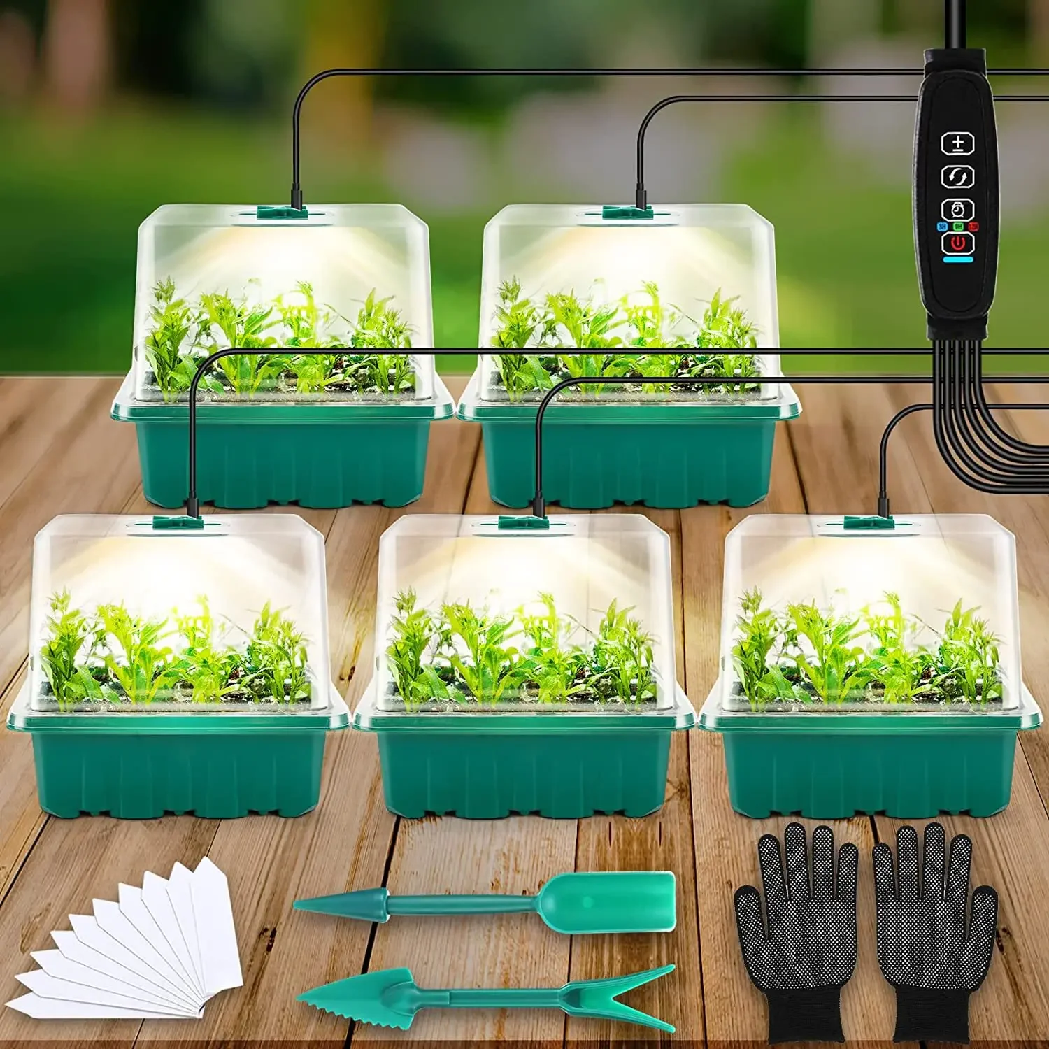 Macetas de vivero LED con luz de crecimiento, bandejas de inicio de semillas de plantas, lámpara de cultivo de invernadero doméstico con controlador de Kit de temporizador de 12 agujeros