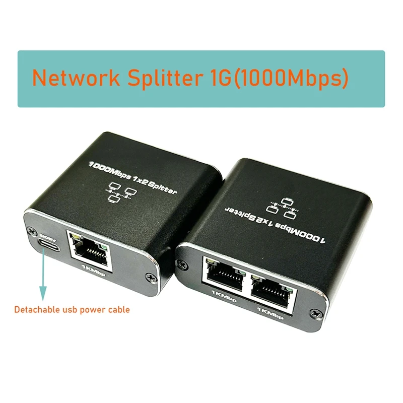 Pemisah Ethernet plastik, adaptor Splitter RJ45 kecepatan tinggi 1000Mbps Output 1 In 2 untuk Cat5/5E/6/7/8 dan lainnya