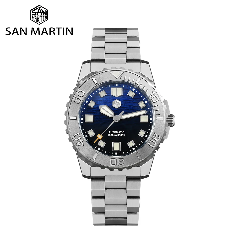 

San Martin 1000m Deep Waterproof 43mm Men Diver Watch with Helium Escape Valve NH35 Automatic Mechanical Wave Enamel Dial SN0147