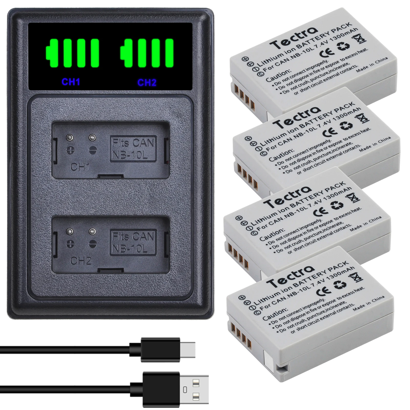 بطارية Tectra NB-10L وشاحن مزدوج لكاميرا Canon PowerShot G15، G16، G1X، G3X، SX40 HS، SX40HS، SX50 HS، SX60 HS الرقمية