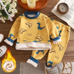 Kids Clothes Autumn Winter Cotton Warm Boys Pajamas Cartoon Flannel Thickened Long Sleeved Home Clothing Set