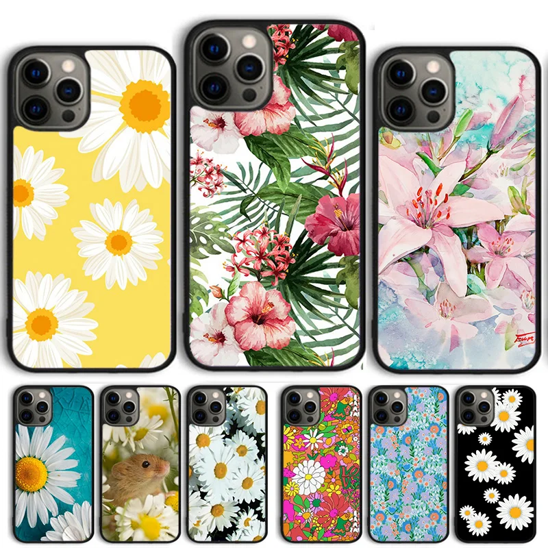 Daisy Flowers Abstract Floral Phone Case Cover For iPhone 15 16 14 13 12 Pro Max mini 11 Pro Max XS X XR Plus Coque