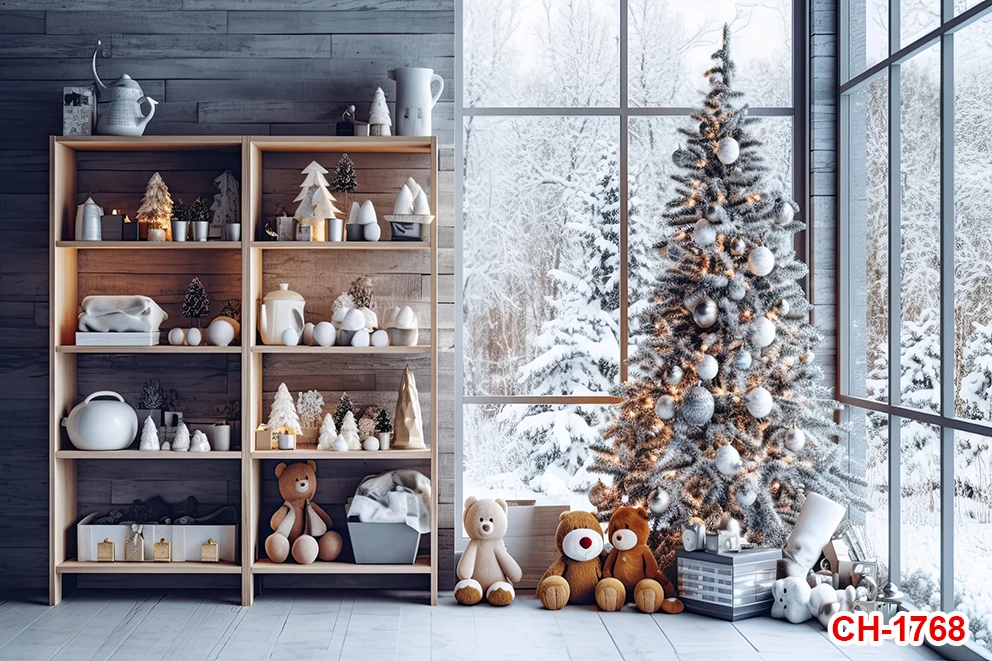 Рождественская фотография Фон окно милый медведь подарки блестящая Рождественская елка дети семейный портрет Фотостудия