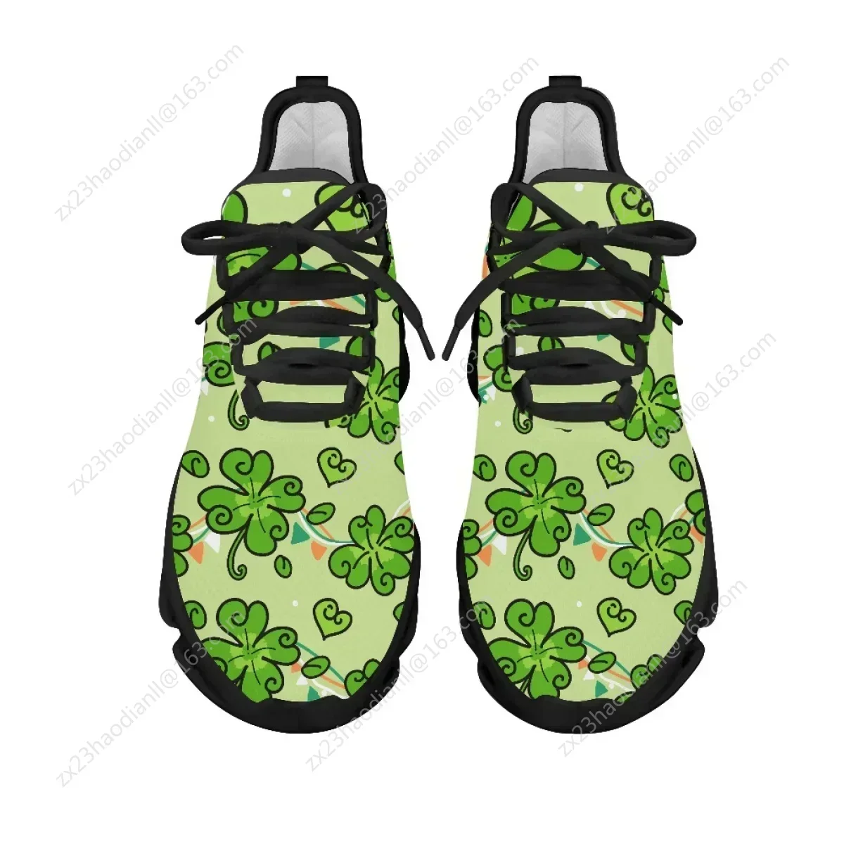 3D Clover Shamrock Pattern Lace-up Platform Sneakers Breathable Non-slip Women Fashion Flat Shoes Outdoor Walking Jogging Shoes
