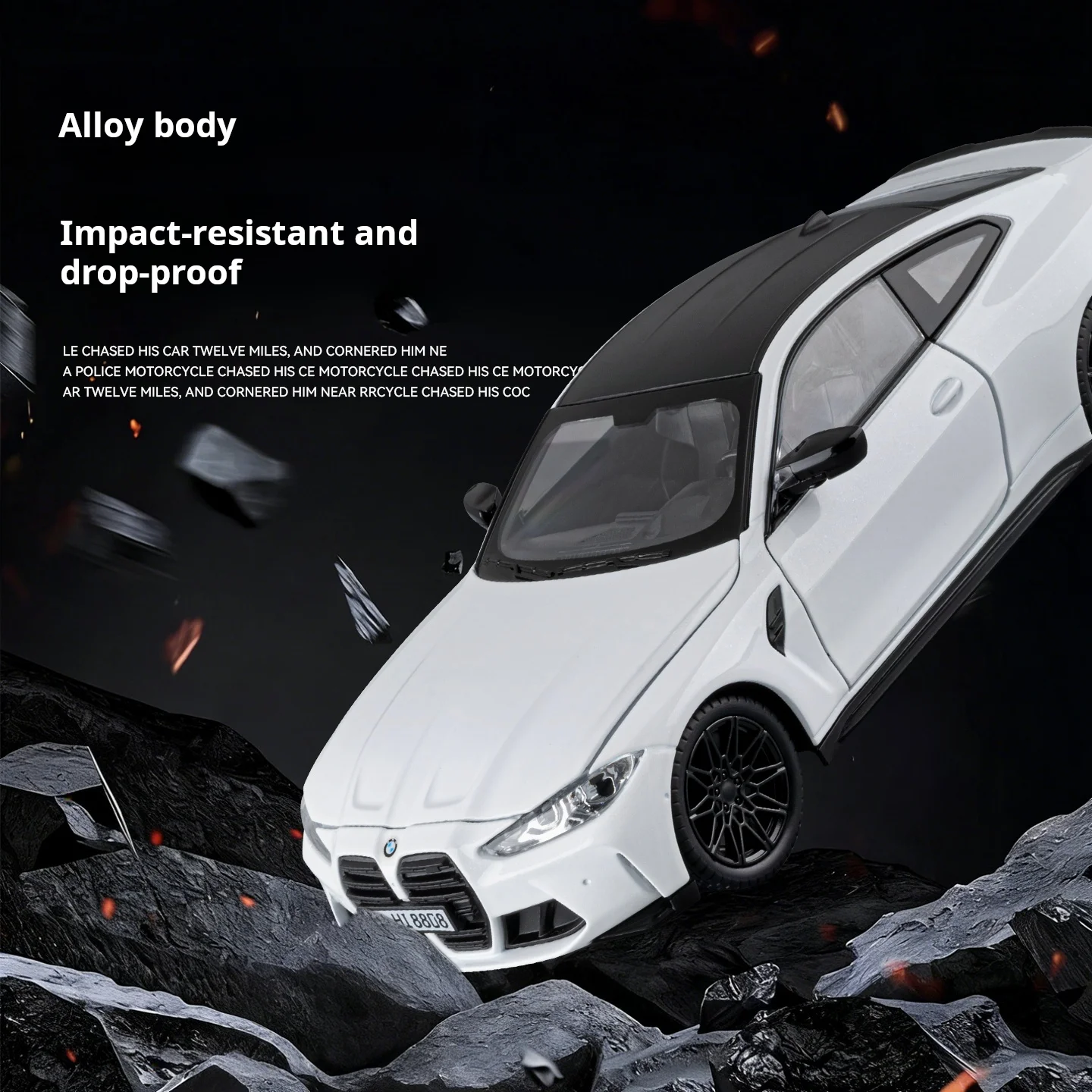 1:24 Officially Licensed BMW M4 Zinc Alloy Diecast Car Model,Sound&Light, Shock Absorption, Collectible Ornament Gift,Trendy Toy
