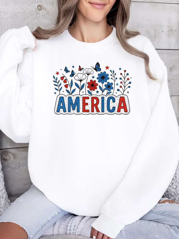 

Ameriac and Flowers Women's Graphic Crewneck Sweatshirt Casual Long Sleeve Pullover, Loose Fit Streetwear for Fall Winter