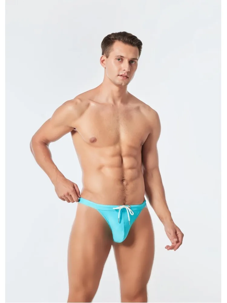 Men Summer Swimwear Swim Briefs Low Waist Bikini Beachwear Surf Board Shorts Sexy Big Pouch-Cup Trunks Swim Trunks Suits Men﻿