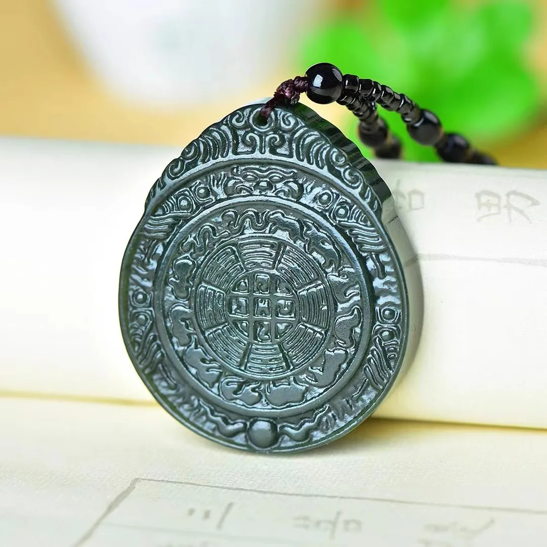 

Tai Chi Yin Yang Jiugong Bagua Jade Pendant Twelve Zodiac Pendant Birthday Year Pendant Necklace