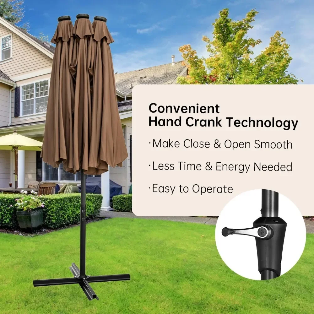 15 Fuß Terrassenschirm mit Solar-LED-Beleuchtung, doppelseitiger Außenschirm für den Garten, extra groß