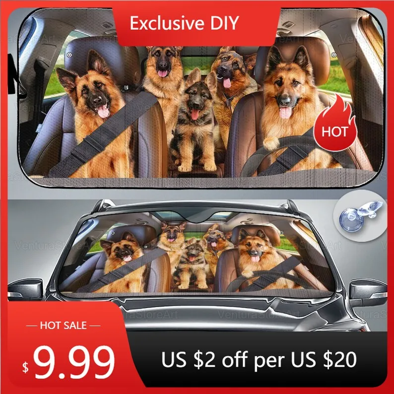 

German Shepherd Car Sunshade, Shepherd Car Decoration, Shepherd Lover, Car Windshield, Gift For Him, Car Accessories, PHT032206X