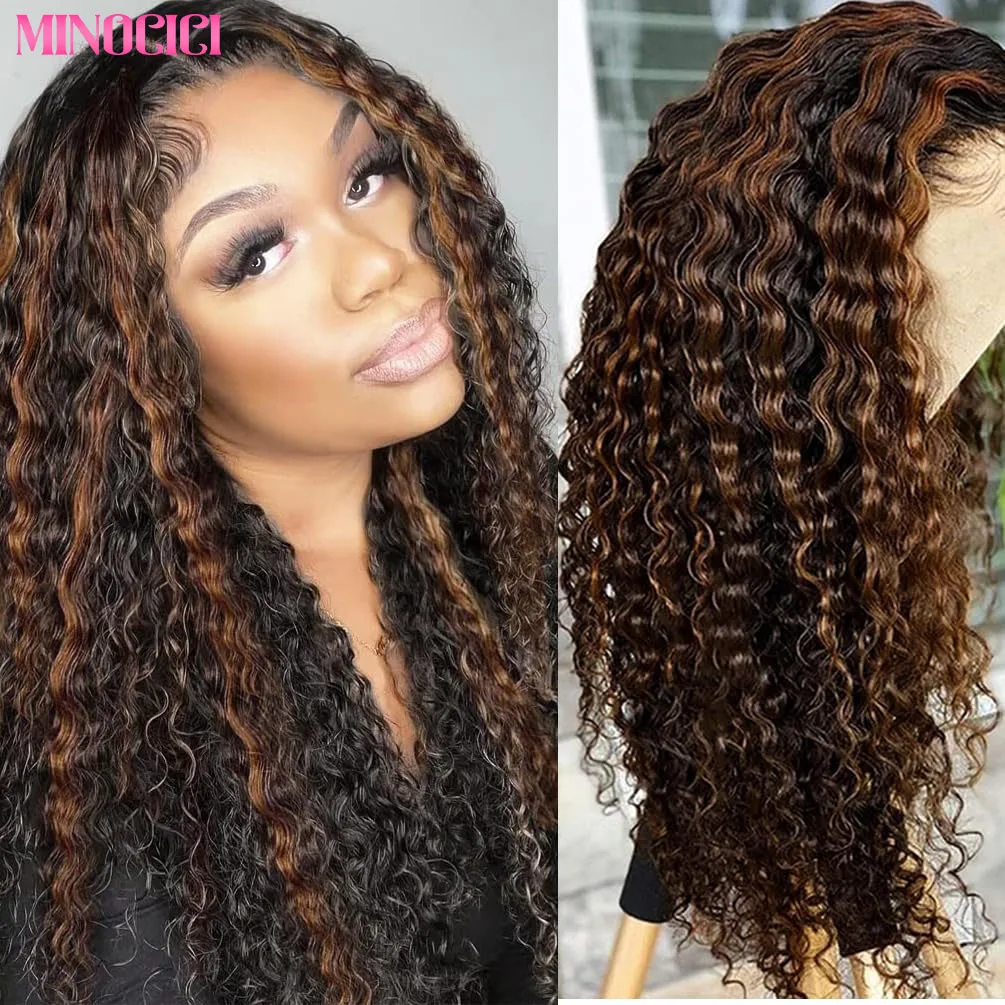 

13x6 Ombre Highlight Парик Фронта Шнурка Человеческих Волос P1B/30 Парик Глубокой Волны Человеческие Волосы Предварительно Сорванные С Детскими Волосами 200% Плотность Для Женщин