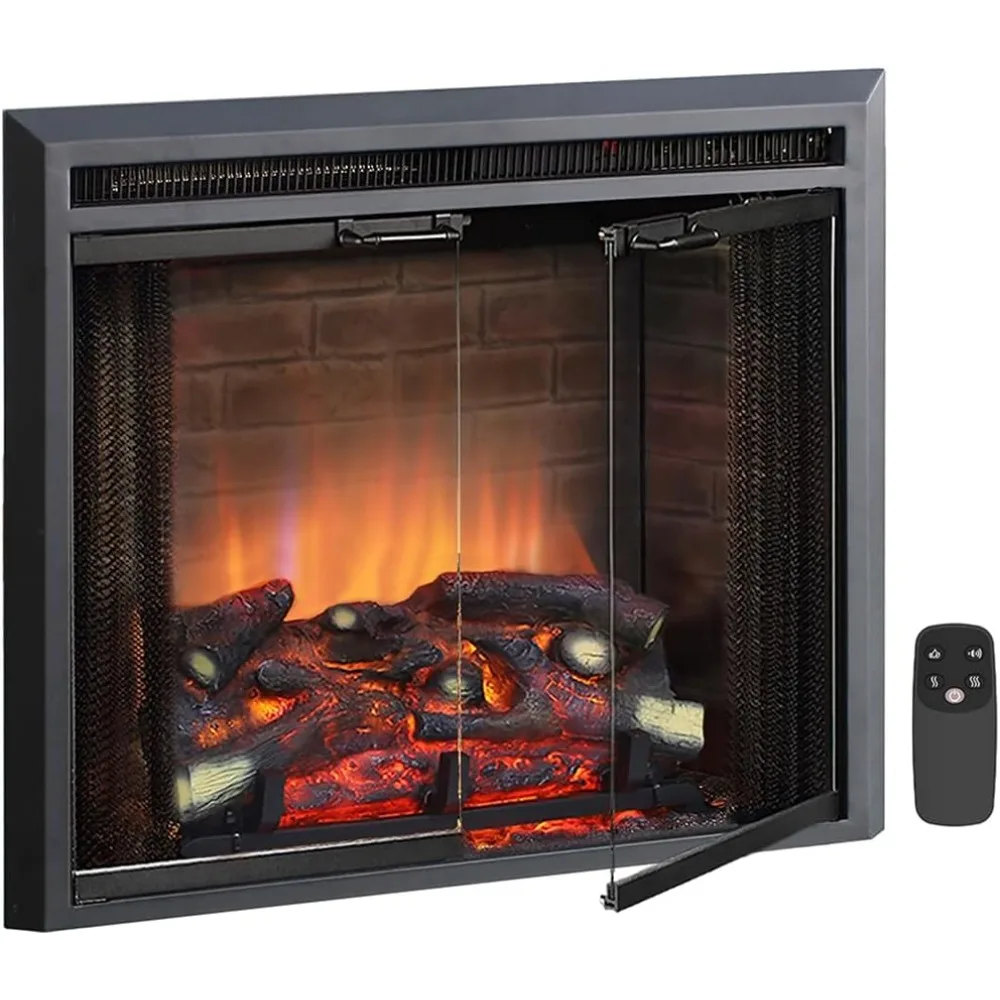 

Electric Fireplace Insert with Fire Crackling Sound Glass Door and Mesh Screen, 750/1500W, Black, 26 Inches Wide