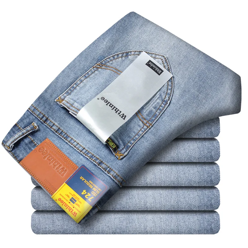 

2026 Новые мужские весенние классические повседневные джинсы, мужские повседневные эластичные облегающие прямые джинсовые брюки, универсальные ностальгические синие брюки