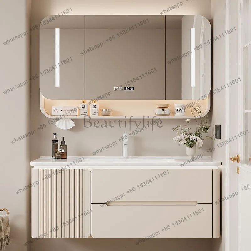 LJYLuxury Modern Bathroom Cabinet Storage Organizer Mirror Partitions Makeup Cupboard Drawers Decorations Gabinete Home Furnitur