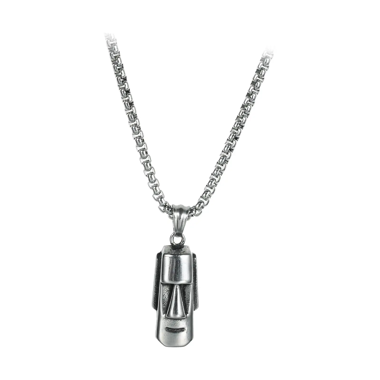 Easter Island Head Pendant Necklace Silver Costume Accessories Chain Necklace for Holiday Christmas Daily Wear Wedding Halloween