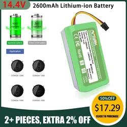 Lithium-ion Battery 14.4V 2600mAh For Cecotec Conga 1290 1390 1490 1590 Robot Vacuum Cleaner Battery Gutrend Echo 520