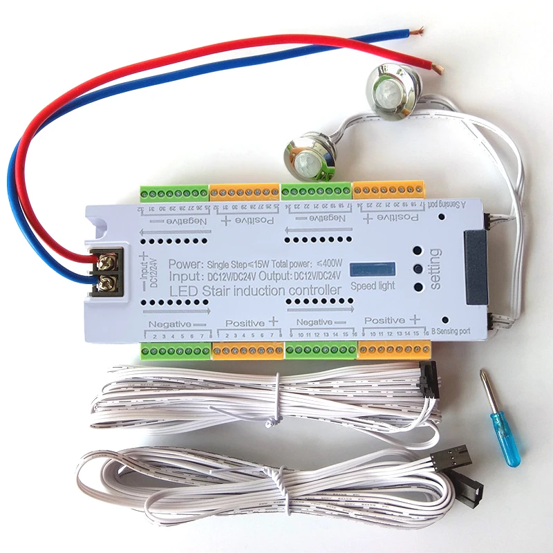 32 Channel Stair Step Strip Light LED PIR Infrared Motion Sensor Tread Lamp Automatic Lighting Dimmer Controller DC 12V 24V 500W