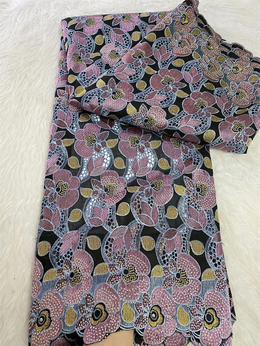 

2025 African Nigerian Tulle Lace Fabric for Dress Sewing High Quality Damask Cotton Pure Embroidery Wedding Party 5Yard JH0068