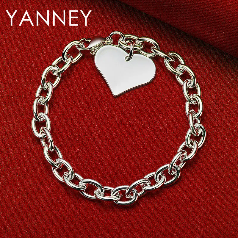 

925 Sterling Silver Women 8 Inches Luxury Glossy Heart Bracelet For Girlfriend Party Fashion Charm Jewelry Gift