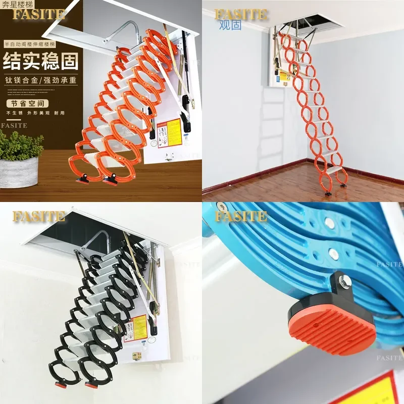 For Home Duplex Villa Indoor Solid Invisible Loft Telescopic Stairs Folding Lift Step Non-slip Space Saving Durable