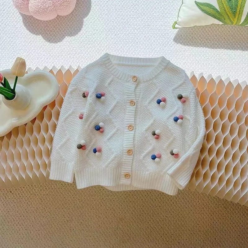 

Girl's sweater cardigan Spring and Autumn new cute color bean knit jacket Children's retro thick sweater