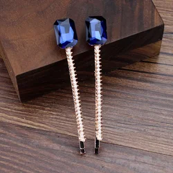 1 Pair Shiny Blue Red Black Diamante Hair Clip Crystal Pearl Barrettes For Women Girls Accessories Jewelry