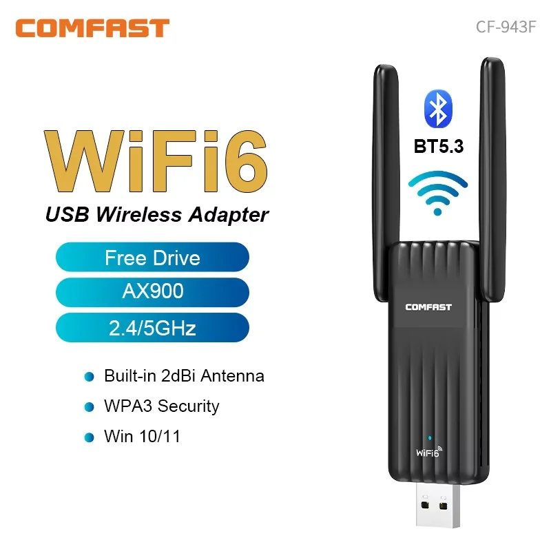 Трехдиапазонный USB-адаптер Comfast WiFi7, WIFI, 6500 Мбит/с, 2,4/5/6 ГГц, 2*4 дБи, сетевая карта для игр/потоковая передача, USB3.0, без привода Win10/11
